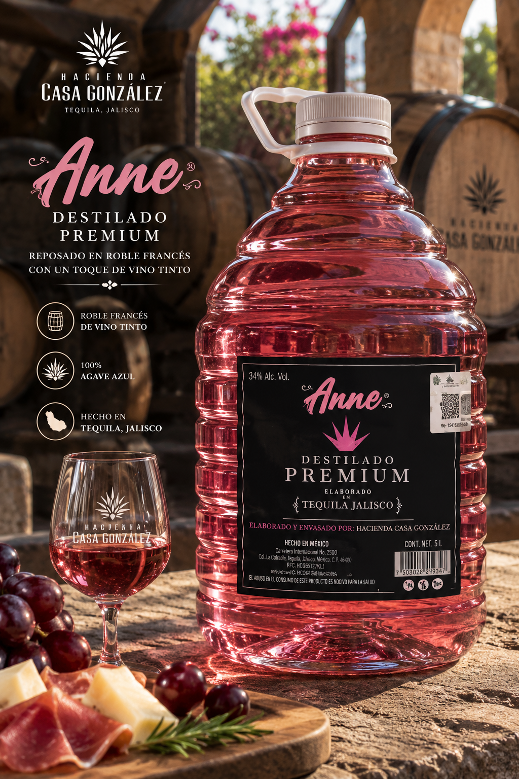 ANNE Premium Rosé — Destilado de Agave | 5 Litros 🌹