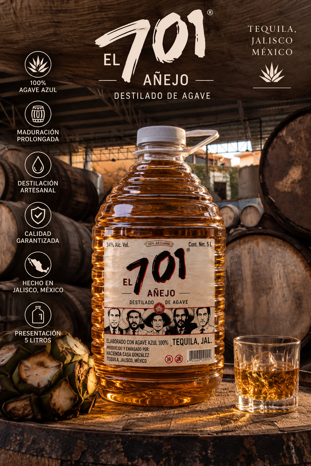 EL 701 Añejo — Destilado de Agave | 5 Litros
