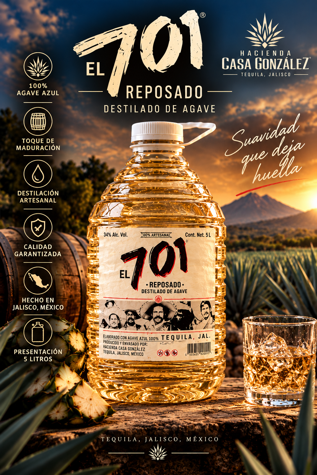 EL 701 Reposado — Destilado de Agave | 5 Litros